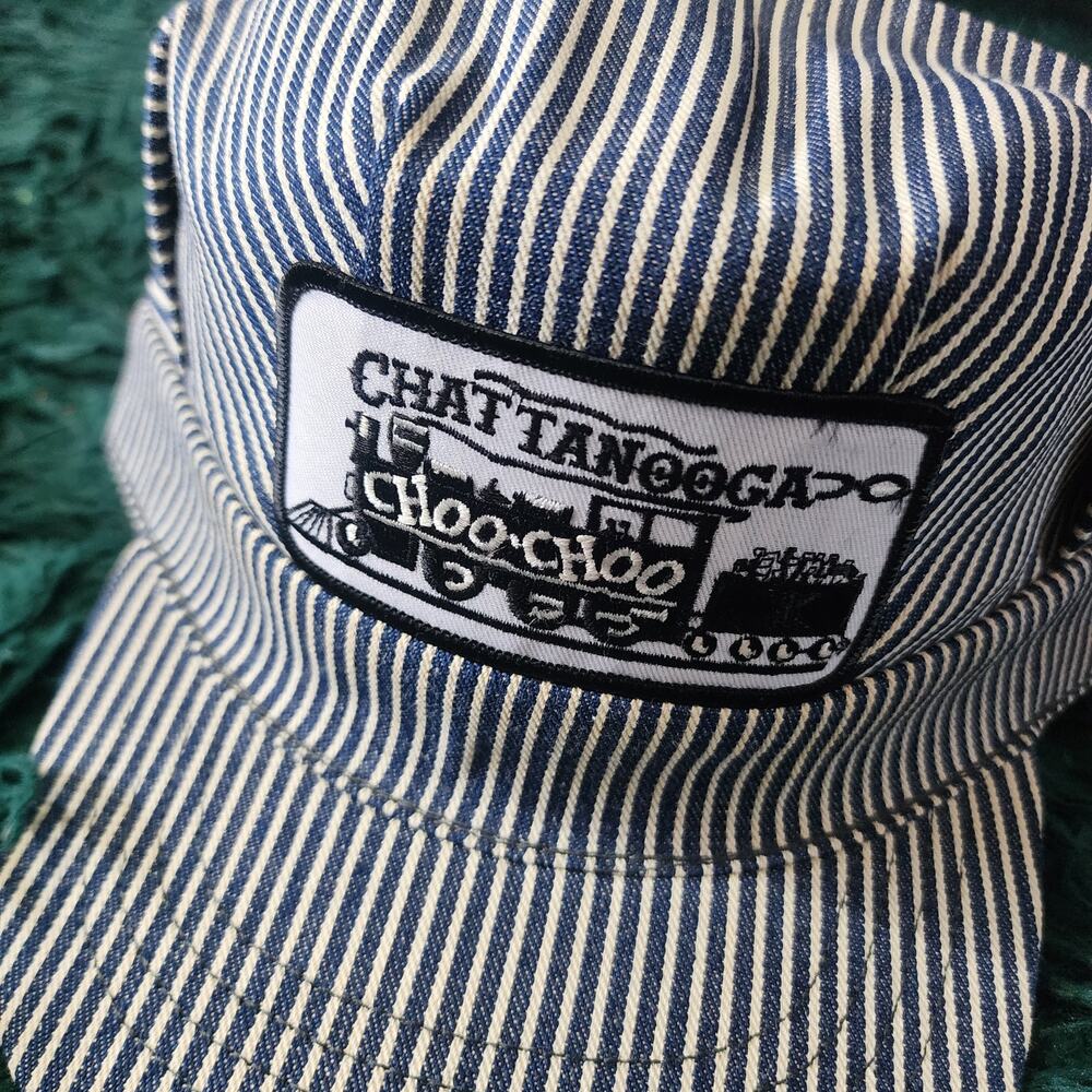 Vintage Chattanooga Choo Choo Railroad Engineer Hat Hickory Stripe Made USA